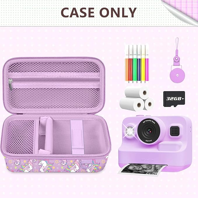 Leayjeen Kids Camera Case Compatible with Dylanto/GKTZ/HiMont/CAMCLID/ESOXOFFORE Kids Instant Print Camera, Christmas Gifts and Birthday Gifts for Kids - Purple Unicorn (Case Only)