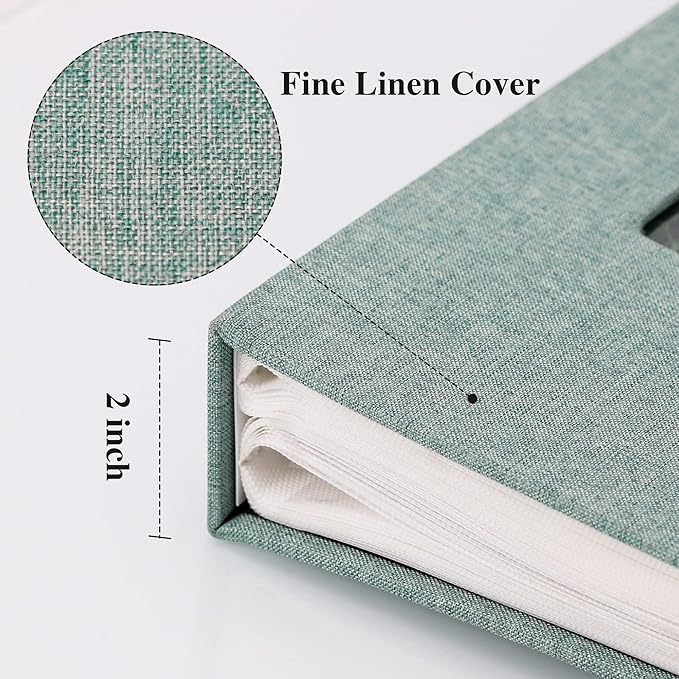 Vienrose Linen Photo Album 300 Pockets for 4x6 Photos Fabric Cover Photo Books Slip-in Picture Albums Wedding Baby Green