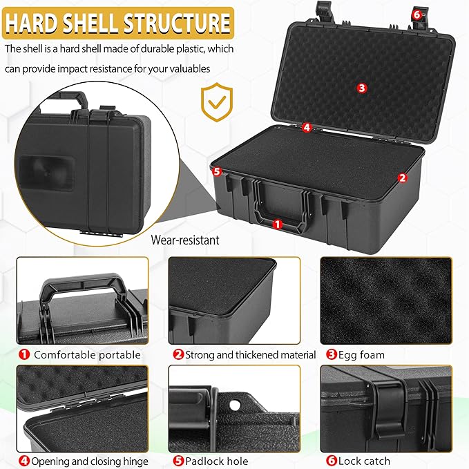 ITHWIU Protective Hard Case Shockproof Water-resistant with Customized DIY Foam fit for Camera, etc,17.3 X 11.5 X 6.5-Inch