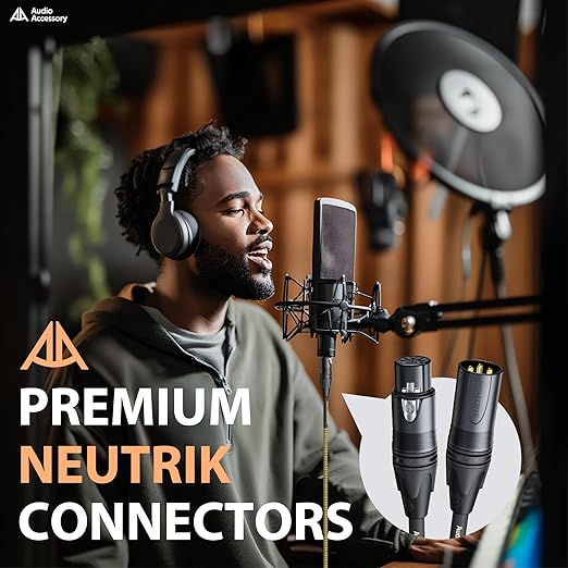 Gold Series Star Quad XLR Cables 15ft, Neutrik Connectors, 19AWG Microphone Cable, Kevlar-Reinforced Nylon Braided Handmade Mic Cable, 100% Coverage OFC Braid and Al-Foil Shielding