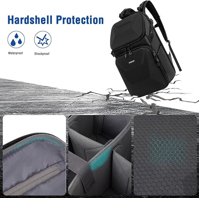 MOSISO Camera Backpack, DSLR Camera Bag with Waterproof Rain Cover, Honeycomb Hardshell Case Photography Travel Backpack with 15-16 inch Laptop Compartment & Tripod Holder for Canon/Nikon/Sony, Black