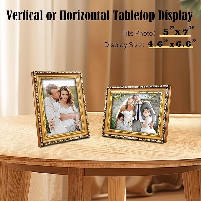 5×7in Picture Frame Gold, Picture Frames for Wall Hanging And Tabletop Display, Ornate Photo Frame for Poster,Vintage Frames,Christmas Frames,with Durable Plexiglass