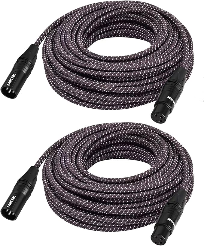 50ft XLR Cables Braided 50 ft 2 Pack - Anti-Tangling Premium XLR Patch Cables Male to Female 3 Pin
