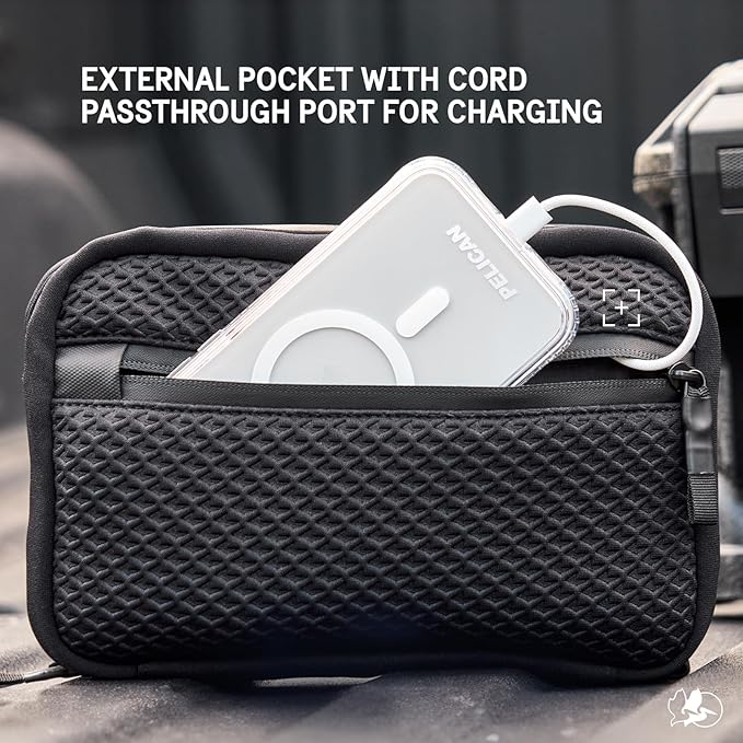 Pelican Electronic Organizer Travel Case - Portable Storage Bag with Multiple Storage Mesh Pockets for Cables, Chargers, Power Bank, AirPods - Cord Organizer and Airplane Travel Essentials Bag - Black