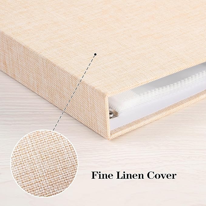 Mublalbum 8x8 Inch Small 3 Ring DIY Scrapbook Photo Album with 20 Plastic Sleeves 40 Pages Linen Cover Folder Binder for Baby Travel Wedding Anniversary and DIY Projects (Beige)
