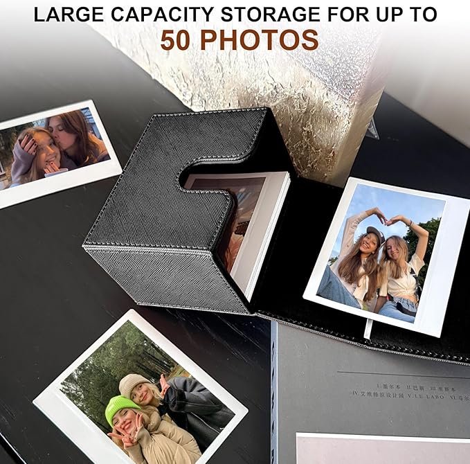 CAIYOULE Picture Holder Case for Fujifilm Instax Wide/EVO/Wide 400/300/210/Polaroid I-Type/Now/OneStep/GO Instant Camera Films, Photo Storage Box with Photo Pouch Can Hold 50+ Films, Black