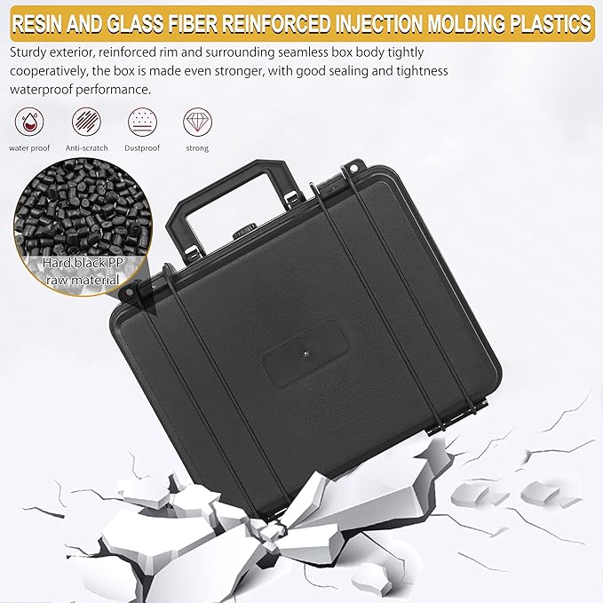 ITHWIU Protective Hard Case Shockproof Water-resistant with Customized DIY Foam Insert fit for Camera, etc, 11 X 9.5 X 5-Inch