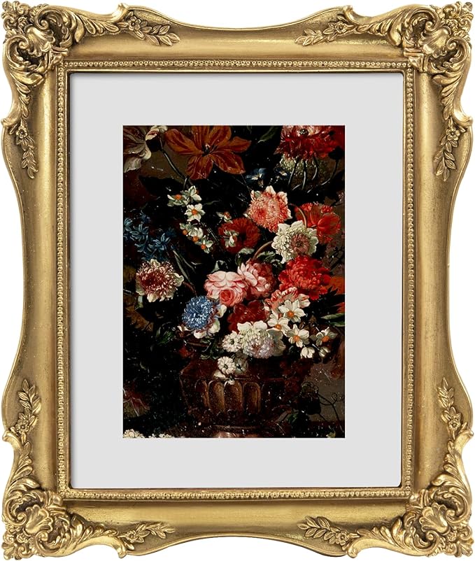 8x10 Vintage Picture Frame Gold, Ornate Baroque Gothic Victorian Frames with Mat for 5x7 or 8 x 10 Photos, Tabletop or Wall Display, Antique Home Decor Accent