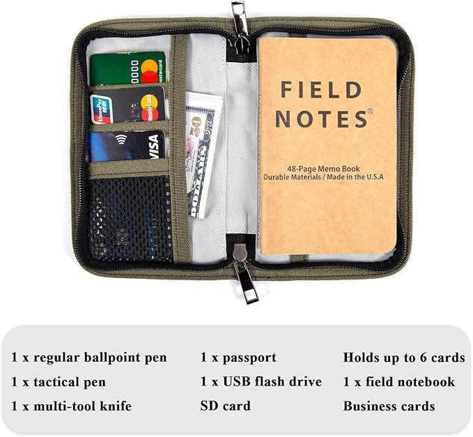 EHRGK Field Notes Notebooks Cover,Journal Cover for 3.3 x 5.5 Field Notes Moleskine Cahier,Water Resistant Pocket Notebook Cover for Journal Notebook Planner with Zipper Pen Holder,Waxed Canvas