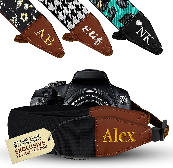 Art Tribute Camera Strap for All DSLR and Mirrorless Cameras. Add Your Name Or Initials Make It a Personalized Gift