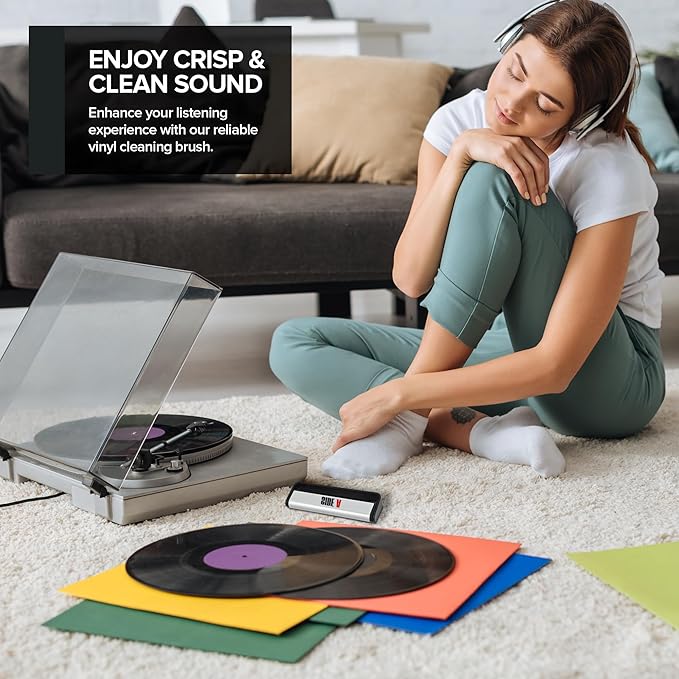 Side A Vinyl Record Brush with Soft Carbon Fibre Bristles, Anti-Static, Gentle Cleaning & Dusting- Essential Record Player Accessory