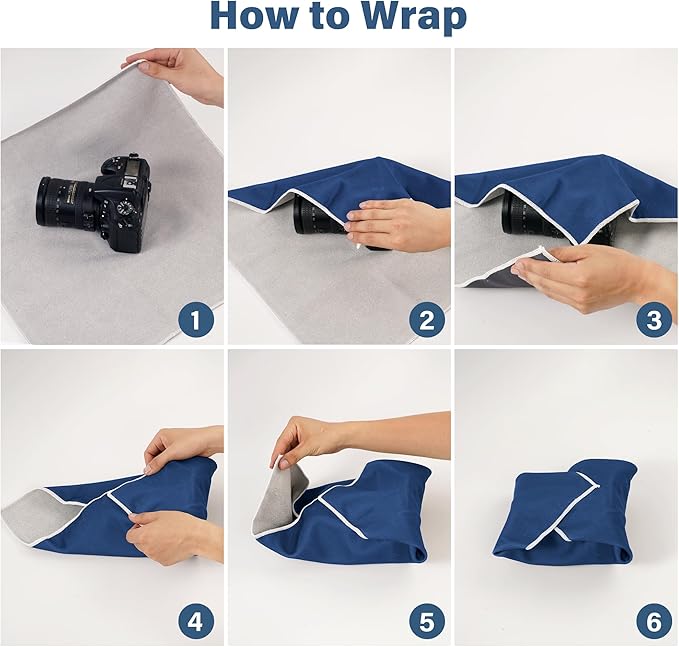 Walking Way Protective Wrap, Self-Adhesive Magic Cloth Camera Wrap, Storage Cloth, Anti-Scratch, Dustproof, Washable Lens Pouch for DSLR, Smartphones, Laptops, Cosmetic (Classic Dark Blue, 13.78 inch)