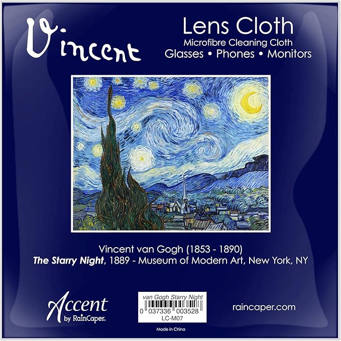Quality Microfiber Lens Cleaning Cloth - 6”x6” - for Eyeglasses, Sunglasses, Phones, Screens, Blue-Light Glasses, Monitors - Fine Art Design (Van Gogh "Starry Night")