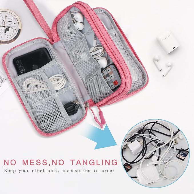 Skycase Electronic Organizer Travel Case - Waterproof Travel Cord Pouches for Organization, Cable Organizer, All-in-One Double Layers Storage Bag for Accessories, Charger, Cable, Pink-1