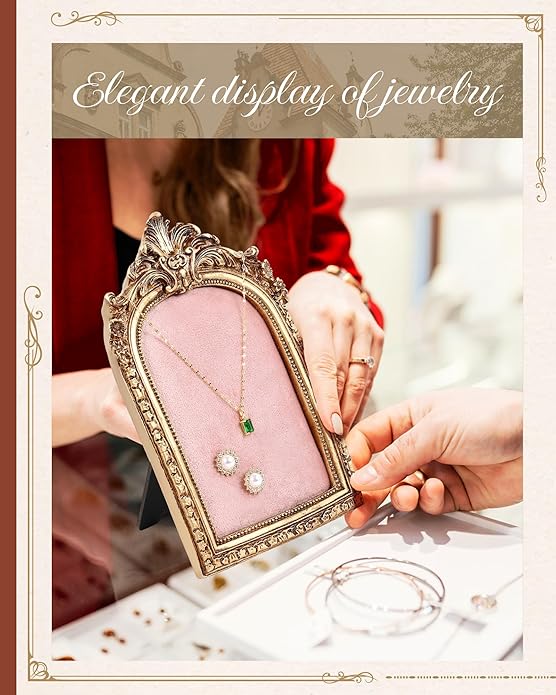 Jewelry Display Stand Vintage Necklace Organizer Ring Holder Earring Tray Resin Jewelry Photography Props Frame with Velvet Backing for Gifts