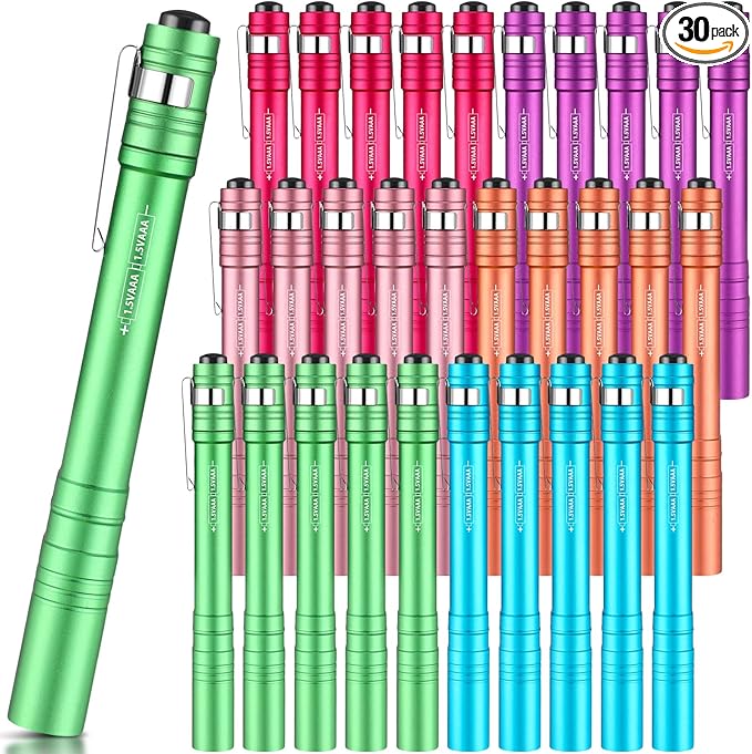 30 Pack Christmas Mini Pen Flashlights Bulk Gifts LED Pen Lights Aluminum Pocket Flashlights with Clips Small Handheld Torches for Men Camping Hiking Emergency Outdoor (Multicolor)