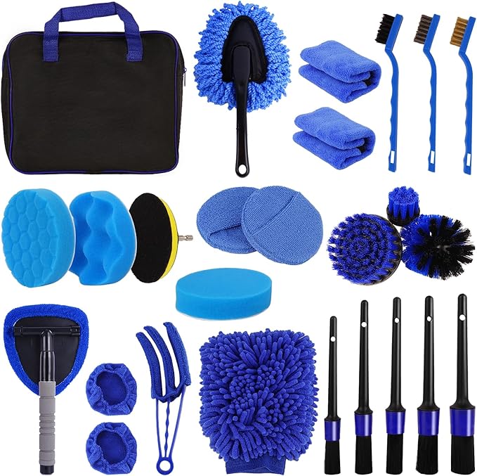 BIBIRE 26pcs Car Detailing Brush Set, Car Washing Kits with Detailing Brushes, Car Cleaning Kit Car Windshield Cleaning Accessories for Car Care, Windshield, Interior, Exterior, Air Vents, Wheels