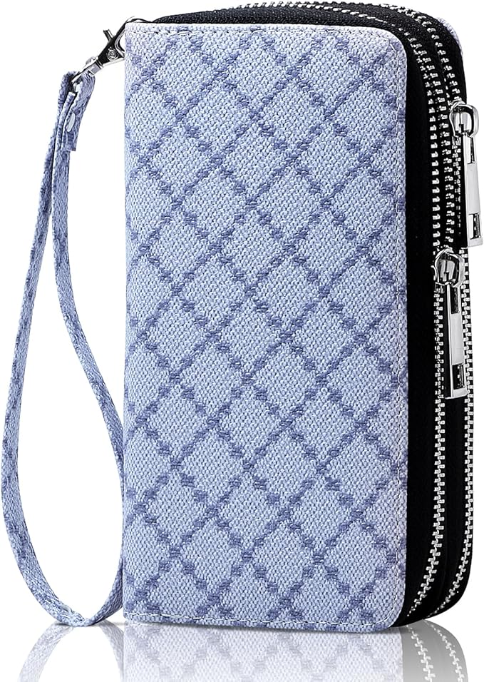 Cellphone Wallet for Women Dual Zipper Long Purse with Removable Wristlet