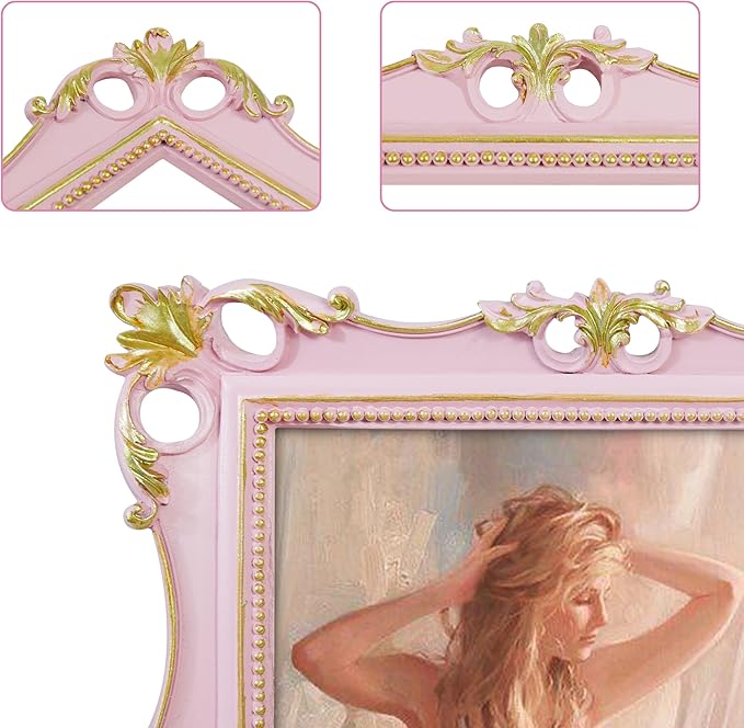 SIMON'S SHOP 8x10 Picture Frame for Wall and Table-top, Vintage Picture Frames 8x10, Rococo Style Pink Photo Display Portrait or Landscape Orientation