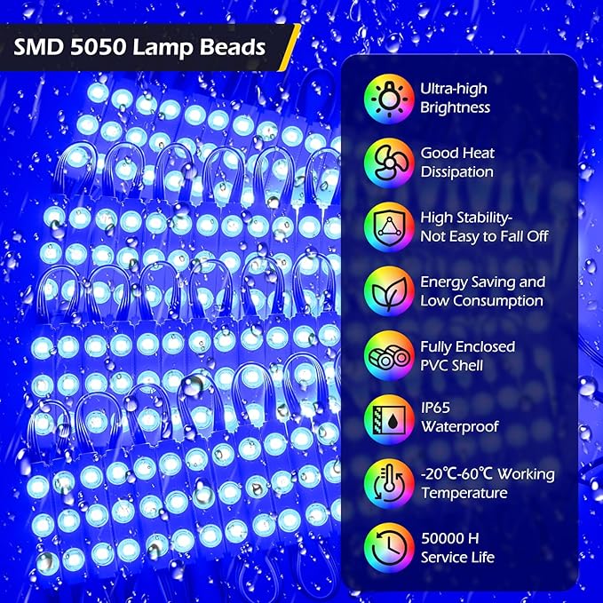 Dyna-Living LED Storefront Lights 80FT Commercial RGB Window Lights for Store Front Decorative 160PCS 3-LED 5050 SMD RGB Module for Signs IP65 Waterproof Strip Light for Business (8 Packs-White)