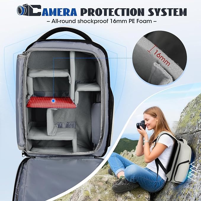 Camera Backpack Camera Bag for Photographers DSLR SLR Mirrorless Camera Cases with Waterproof Rain Cover & Laptop Compartment Fits 14 Inch Laptop,Anti Theft Travel photography backpack,Beige