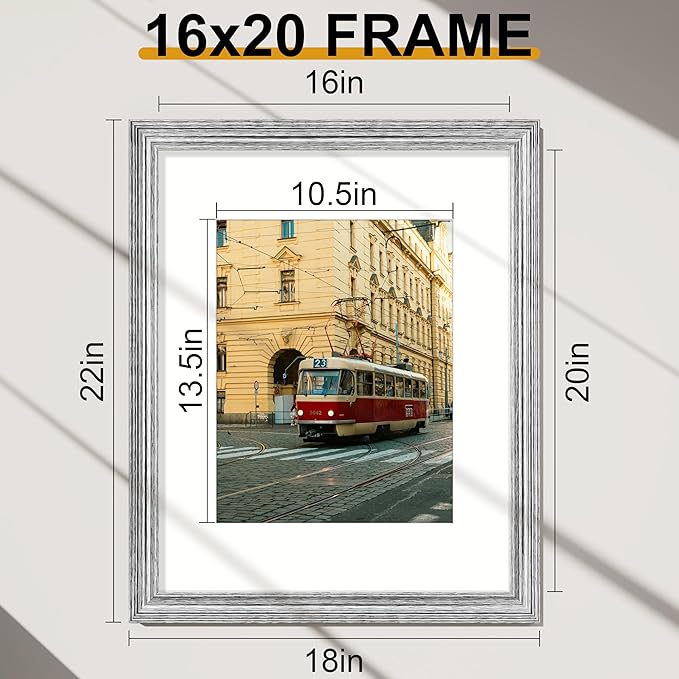 Vittanly 16x20 Picture Frames Set of 2, Ornate Vintage Photo Frame for Wall Mount, Display 11x14 Pictures with Mat or 16x20 without Mat, Rustic Silver