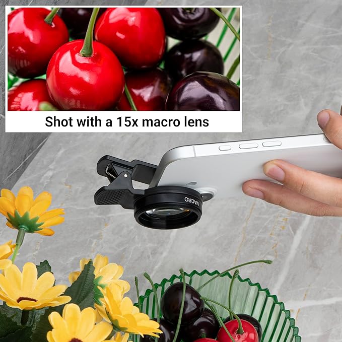 0.6X Wide Angle & Macro Lens for Smartphone - 20x Macro Phone Lens, Aluminum Clip-On for Live Stream/Vlog/Photography