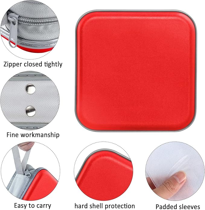 CD Case, 40 Capacity CD/DVD Case Holders Wallet Hard Plastic DVD Disc Cases Storage Binder for Car Home Office Travel (Red)