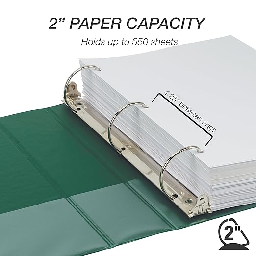 Samsill Durable 2 Inch Binder, Made in The USA, D Ring Binder, Customizable Clear View Cover, Forest Green, Holds 475 Pages