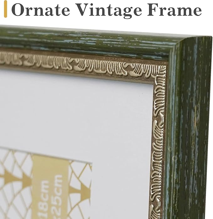 VIOLABBEY 4x6 Picture Frame Green Gold, Display 3.5x5 Photo with Mat or 4x6 without Mat, Ornate Vintage 4 x 6 Frame for Wall Decor or Tabletop Display, Green Gold
