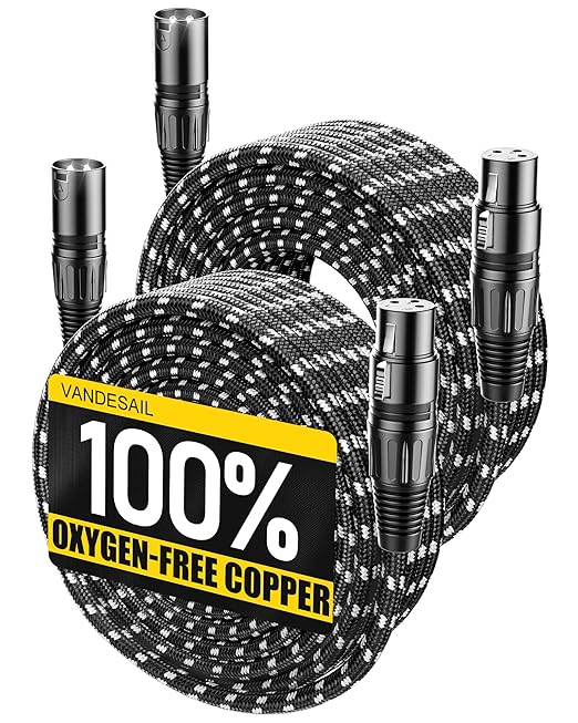 Long XLR Cables 50 ft 2 Pack, Nylon Braided XLR Extension Microphone Cable, OFC Shielded Balanced Male to Female Mic Cord for Preamp Recording Mixer Amplifie Speaker Black