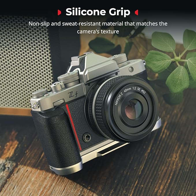 SmallRig Silicone L-Shape Grip for Nikon Z f Built-in Quick Release Plate for Arca and Wrist Strap Hole, Ergonomic Silicone Handgrip with 1/4"-20 Threaded Holes for Tripods (Silver) - 5706