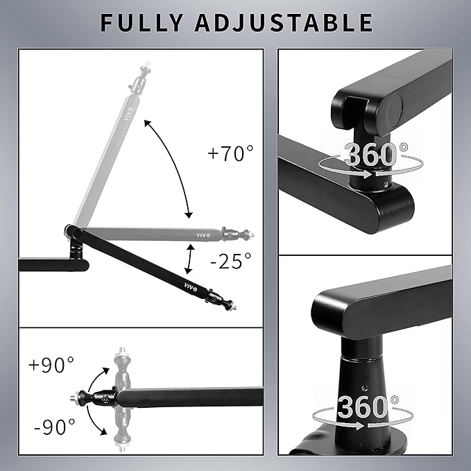 VIVO Low Profile Broadcast/Podcast Microphone Boom Arm Stand with 3/8 and 5/8 inch Screw Adapter, Heavy Duty Desk Mount, Professional Mic Stand with 360 Rotation, Black, STAND-MIC03L