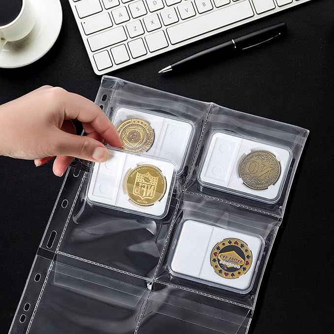 60 Pockets Coin Binder Pages - 3.8×3.2 inch Holders 10 pcs Loose-Leaf Sheets Acid-Free Collection Holders for Medallion Coin Stamp Currency Collecting Supplies 97x82 mm / 3.82x3.23 inch CS03206