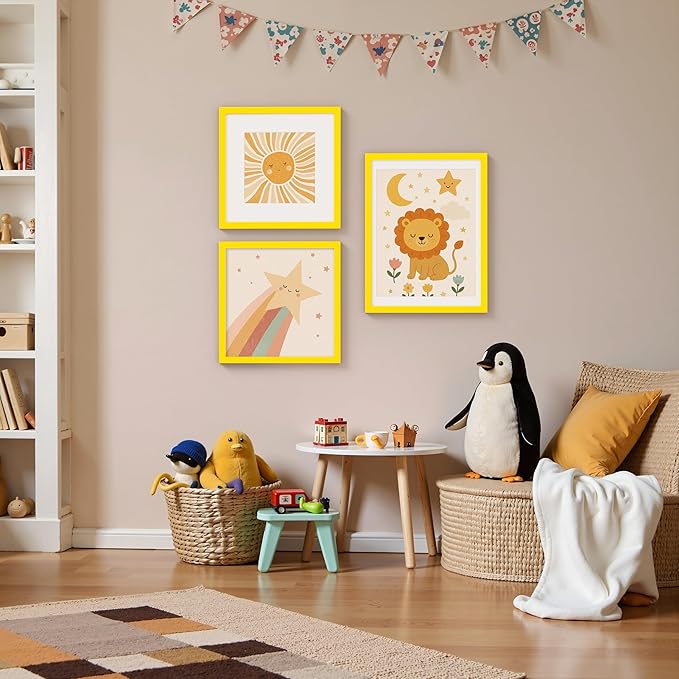 Vittanly 12x12 Picture Frame, Made of Solid Wood and Shatterproof Plexiglass, Display Pictures 8x8 with Mat or 12x12 without Mat, Wooden Photo Frame for Wall Mounting, Yellow, 1 Pack