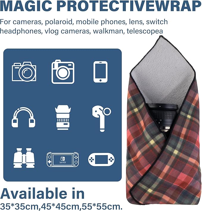Walking Way Protective Wrap, Self-Adhesive Magic Cloth Camera Wrap, Storage Cloth, Anti-Scratch, Dustproof, Washable Lens Pouch for DSLR, Smartphones, Laptops, Cosmetic