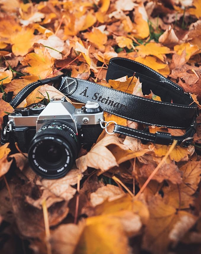MegaGear Personalized Genuine Leather Camera Strap Custom Engraved DSLR & SLR Shoulder/Neck Strap