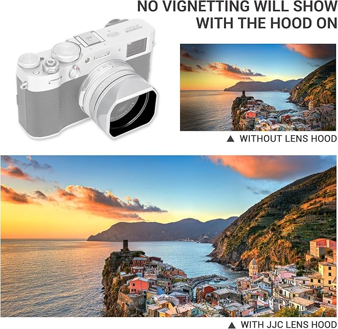 Square Metal X100VI Lens Hood with Hood Cap & 49mm Filter Adapter Ring, Protective Cover Lens Shade Protector for Fujifilm Fuji X100VI X100V Camera, Block Stray Light (No Filter Included) -Black