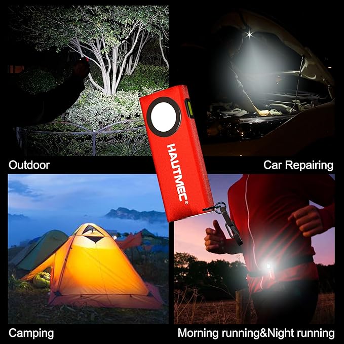 HAUTMEC Mini Flat Flashlight Rechargeable EDC 400LM Pocket Magnetic Flashlight Base & Clip Type-C Charging Keychain Slim Led Flashlight for Outdoor, Car Repairing, Camping, Portable Work Light