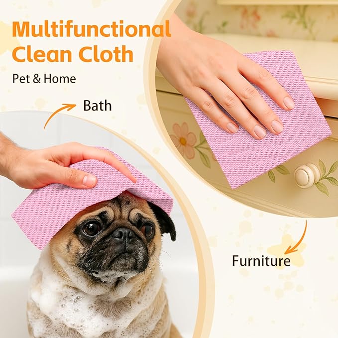 Microfiber Cleaning Cloth Roll, 50 Pack, Absorbent Reusable Towels for Kitchen, Durable Lint-Free, Scratch-Free Dish Rags for Home, Workshop & Screens, Pink Wave Pattern, 12 x 12 in