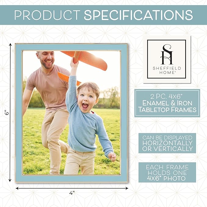 Sheffield Home Tabletop Picture Frame – Iron Enamel Decorative Display Frame for Home or Office, 4x6 Inch, Light Blue