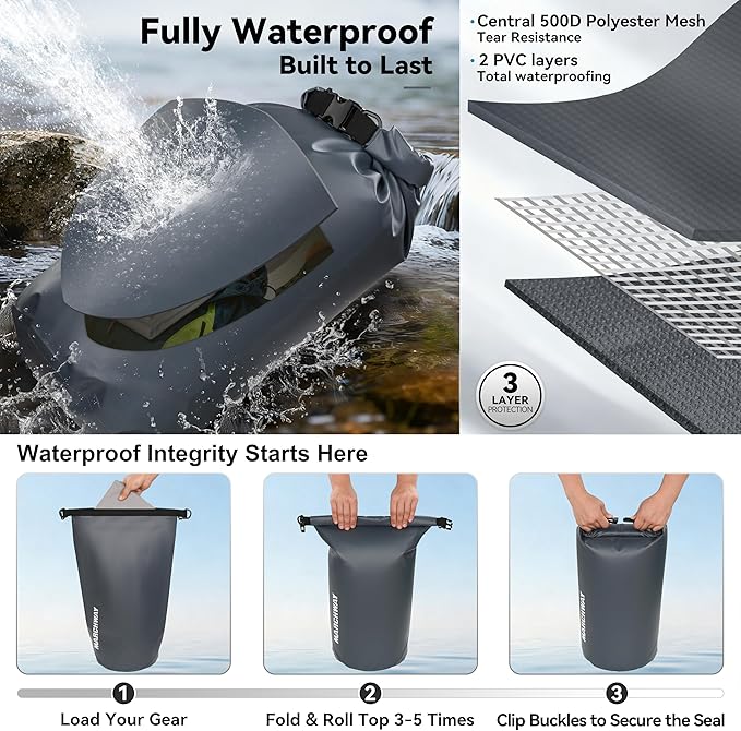 MARCHWAY Floating Waterproof Dry Bag Backpack 5L/10L/20L/30L/40L, Roll Top Sack Keeps Gear Dry for Kayaking, Rafting, Boating, Swimming, Camping, Hiking, Beach, Fishing