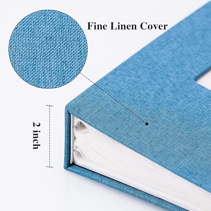 Vienrose Linen Photo Album 300 Pockets for 4x6 Photos Fabric Cover Photo Books Slip-in Picture Albums Wedding Baby Skyblue