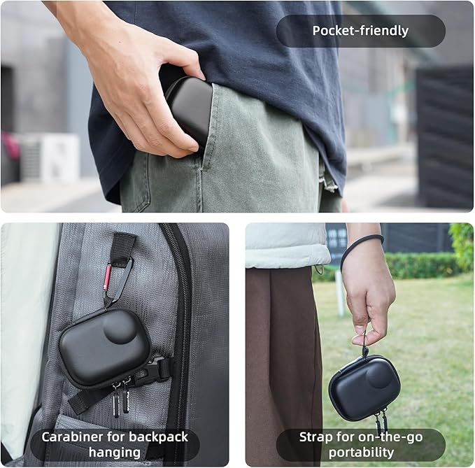 Flymile Small Carrying Case + 2 Pack Screen Protector for Insta360 GO Ultra, PU Hard Portable Travel Storage Bag With Carabiner & Wrist Strap, Tempered Glass Film Protective Lens Cover Accessories Kit