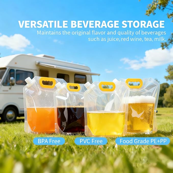 Collapsible Water Container Bag 8Pcs 1.3 Gallon, Freezable Plastic Foldable water Pouch Bag with Handles,Leak-Proof Plastic Storage Jug for Outdoor Sport Camping Emergency Survival