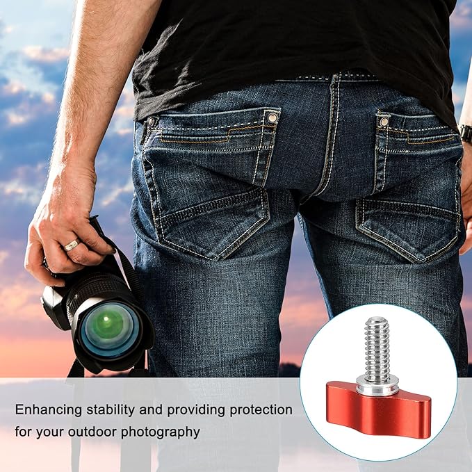 PATIKIL Clamping Screw Knob 1/4" x 1.14", 2Pcs Stainless Steel t Shaped Camera Thumb Screws for DSLR Flash Bracket Photography Light Stand Adapter Action Sports Camera Mounting System, Red