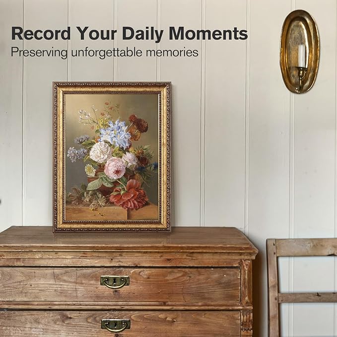 12x16 Gold Picture Frame, 2 Pack Ornate Vintage Picture Frames for Wall or Tabletop Display, 12x16 Photo Frame Gold with Real Glass, Display Poster 8.5x11 with Mat or 12 x 16 without Mat for Antique Déco