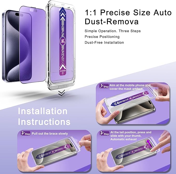 SHANG PIN JIA 2 Pack Anti Blue Light Matte Screen Protector for iPhone 15 Pro 6.1-Inch Auto Dust Removal, No Bubbles, Tempered Glass Film, Easy Installation