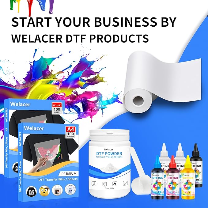Welacer DTF Transfer Film Roll 24 Inch x 328 FT for Double-Side Matte Clear Pretreat Sheets, PET Heat Transfer Paper for Inkjet Printer Direct Print(Hot & Cold Peel)