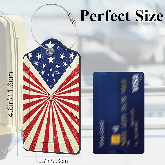 American Flag Luggage Tags, 2 Pack Travel Cruise Tags for Suitcases, Cute Identifiers with Privacy Flap, Baggage Tags for Women Men Kids Luggage Backpack Handbag